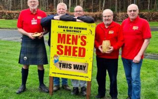 L-R Nick Tindell, Chairman Carse of Gowrie Men's Shed, Bob Foulds, ASC Workshop, Lee Bushell, Service User from ASC, Bill Beckers, Secretary and Graeme Mudie, Treasurer Carse of Gowrie Men's Shed